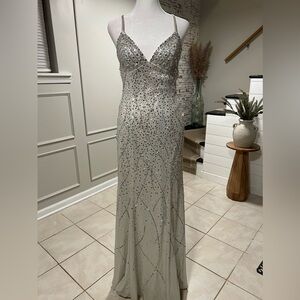 Silver sequence/beaded evening gown. Size small